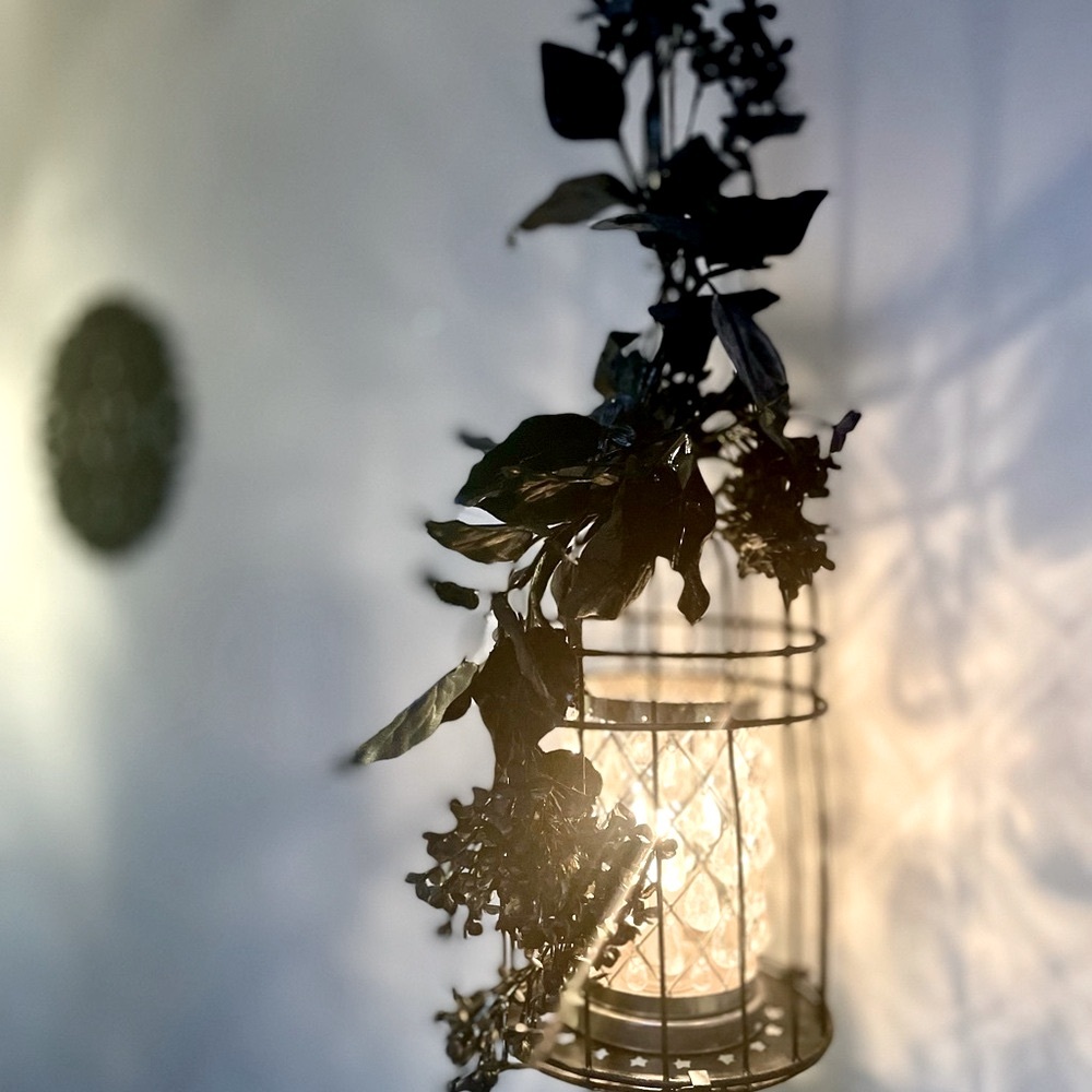 Handcrafted Midnight Lantern Cage, Metal Framework & Black Artificial Flowers